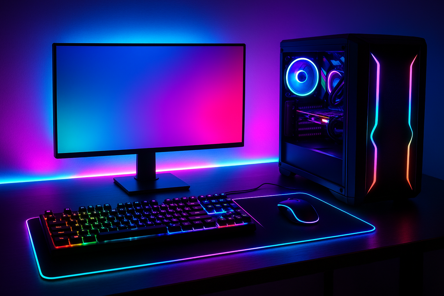 desktop computer with LED lights